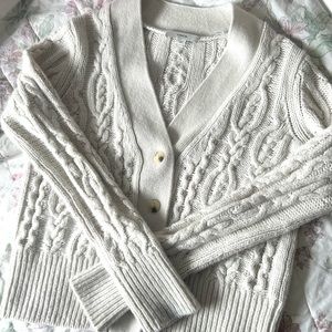 vince cashmere off-white braided cable knit cardigan